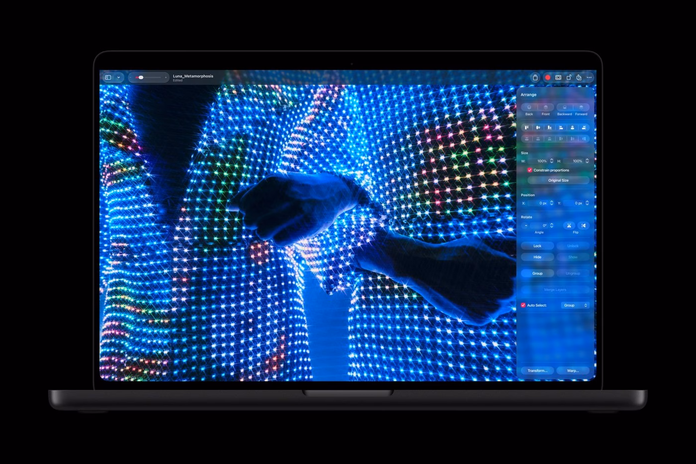 ใช้นิ้วแก้ภาพใน Pixelmator Pro บนจอสัมผัสของ MacBook Pro
