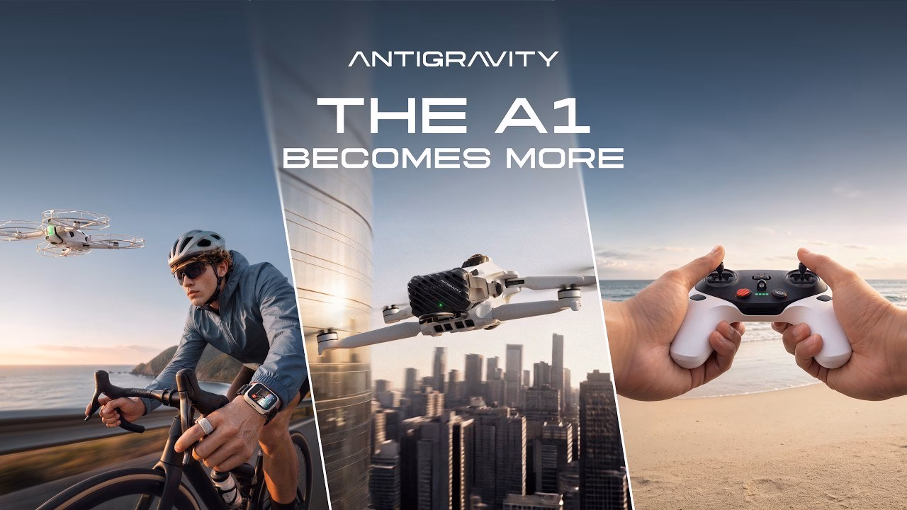 นักปั่นจักรยานกับโดรน Antigravity A1 ที่บินตามถ่าย